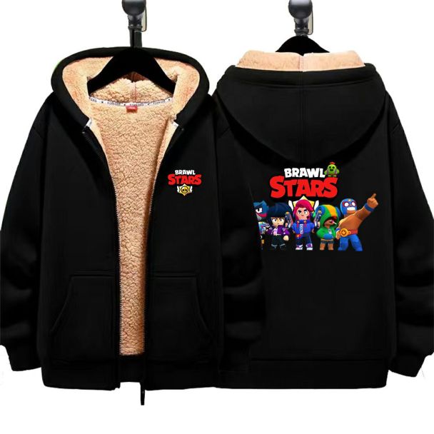 NEW Brawl Stars Boys Girls Kid's Winter Sherpa Lined Zip Up Sweatshirt Jacket Hoodie 