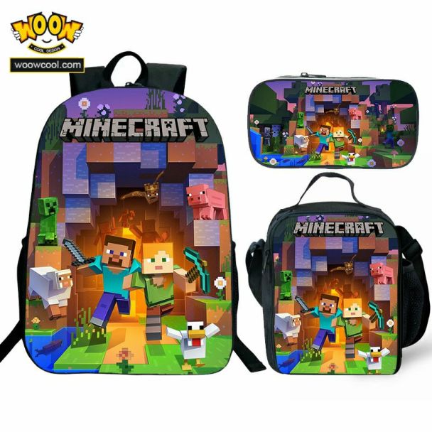 NEW Minecraft 3D Printed Fashion Travel School Bag Laptop Backpack Black