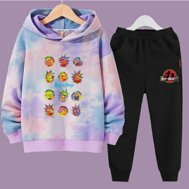 NEW Rick and morty Tie-Dye Hoodies Kids Long Sleeve Pullover Sweatshirts