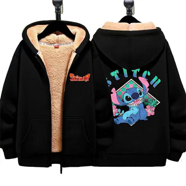 NEW Stitch Boys Girls Kid's Winter Sherpa Lined Zip Up Sweatshirt Jacket Hoodie