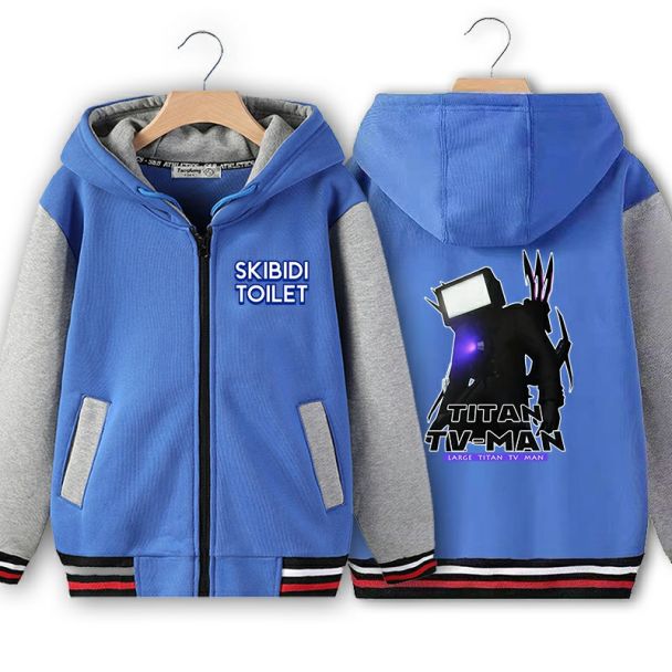 Skibidi toilet Titan tv-man Kids Soft Brushed Fleece Zip-Up Hooded Sweatshirt Hoodie for Boys or Girls