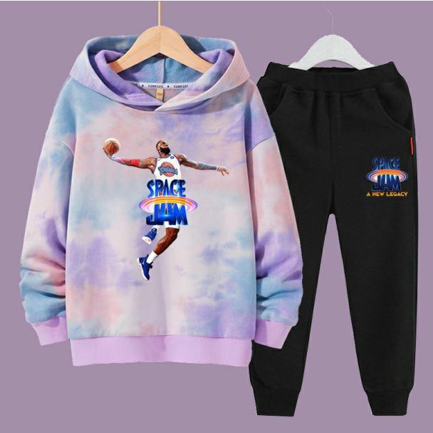 Space Jam Kids Tie-Dye Hoodies Kids Long Sleeve Pullover Sweatshirts 