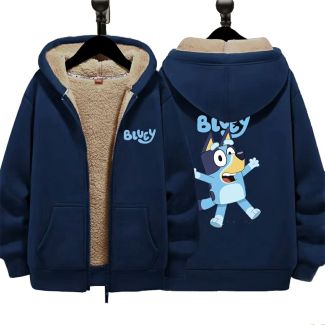 Bluey Boys Girls Kid's Winter Sherpa Lined Zip Up Sweatshirt Jacket Hoodie 