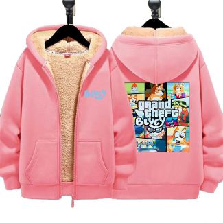Boys Girls Bluey Kid's Winter Sherpa Lined Zip Up Sweatshirt Bluey Jacket Hoodie 