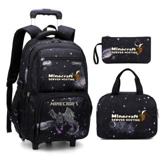 Minecraft Boys Rolling Backpacks Kids'Luggage Wheeled Backpack for School Boys Trolley Bags Space-Galaxy Roller Bookbag 