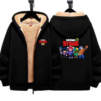 NEW Brawl Stars Boys Girls Kid's Winter Sherpa Lined Zip Up Sweatshirt Jacket Hoodie 