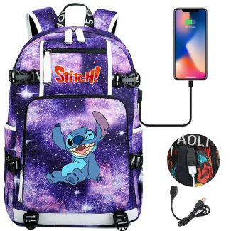Stitch backpack with USB charging port Travel bag bookbag school bag