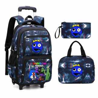 Rainbow Friends Boys Rolling Backpacks Kids'Luggage Wheeled Backpack for School Boys Trolley Bags Space-Galaxy Roller Bookbag 