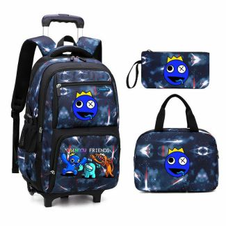 Rainbow Friends Galaxy-Print Rolling-Backpack Boys-Bookbag on Wheels, Galaxy Wheel Backpack, Wheel Trolley Bag for School