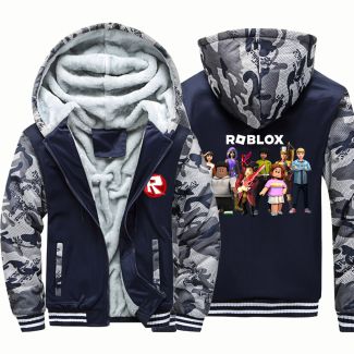 Kids Roblox Camouflage Jackets Thick Fleece Hoodies Winter Coats 