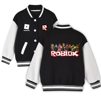 Roblox Kids Baseball Jacket Boys Girls Unisex Black White Varsity Coat Cotton
