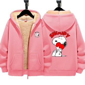 Snoopy Unisex Boy's Girls Winter Warm Sherpa Lined Zip Up Sweatshirt Fleece Jacket
