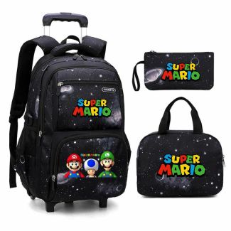 Super Mario Boys Rolling Backpacks Kids'Luggage Wheeled Backpack for School Boys Trolley Bags Space-Galaxy Roller Bookbag 